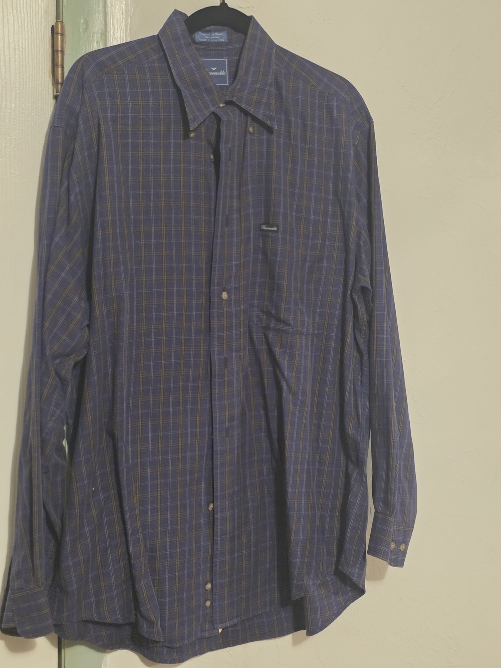 Faconnable Navy and Yellow Plaid Long-Sleeve Button-Down Shirt